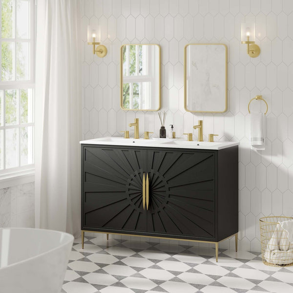 Modway Furniture Awaken 48" Double Sink Bathroom Vanity - Modern Elegance with Gold Accents & Ample Storage Space EEI-6305-WHI-BLK
