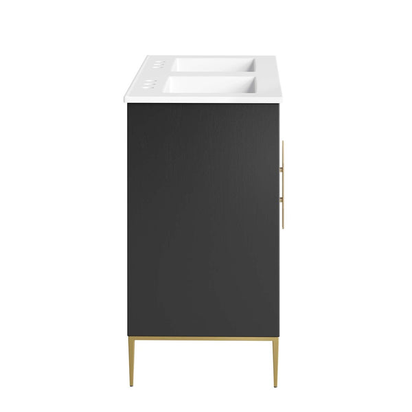 Modway Furniture Awaken 48" Double Sink Bathroom Vanity - Modern Elegance with Gold Accents & Ample Storage Space EEI-6305-WHI-BLK