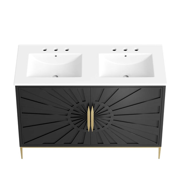 Modway Furniture Awaken 48" Double Sink Bathroom Vanity - Modern Elegance with Gold Accents & Ample Storage Space EEI-6305-WHI-BLK