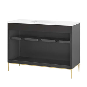 Modway Furniture Awaken 48" Double Sink Bathroom Vanity - Modern Elegance with Gold Accents & Ample Storage Space EEI-6305-WHI-BLK