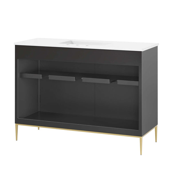 Modway Furniture Awaken 48" Double Sink Bathroom Vanity - Modern Elegance with Gold Accents & Ample Storage Space EEI-6305-WHI-BLK
