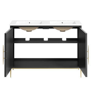 Modway Furniture Awaken 48" Double Sink Bathroom Vanity - Modern Elegance with Gold Accents & Ample Storage Space EEI-6305-WHI-BLK