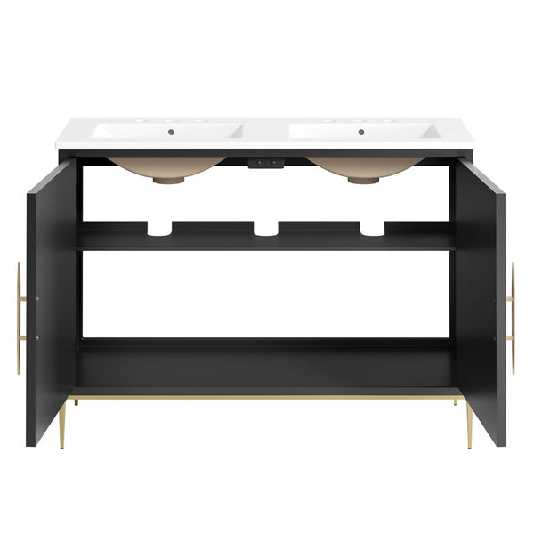 Modway Furniture Awaken 48" Double Sink Bathroom Vanity - Modern Elegance with Gold Accents & Ample Storage Space EEI-6305-WHI-BLK