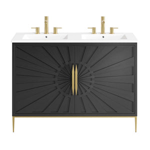 Modway Furniture Awaken 48" Double Sink Bathroom Vanity - Modern Elegance with Gold Accents & Ample Storage Space EEI-6305-WHI-BLK