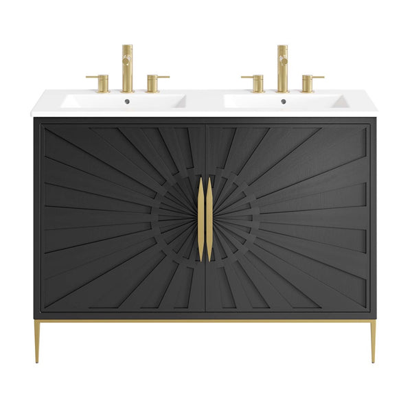 Modway Furniture Awaken 48" Double Sink Bathroom Vanity - Modern Elegance with Gold Accents & Ample Storage Space EEI-6305-WHI-BLK