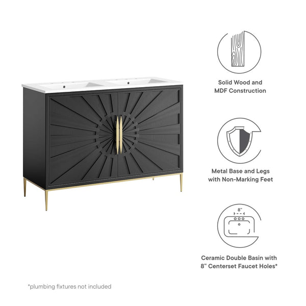Modway Furniture Awaken 48" Double Sink Bathroom Vanity - Modern Elegance with Gold Accents & Ample Storage Space EEI-6305-WHI-BLK