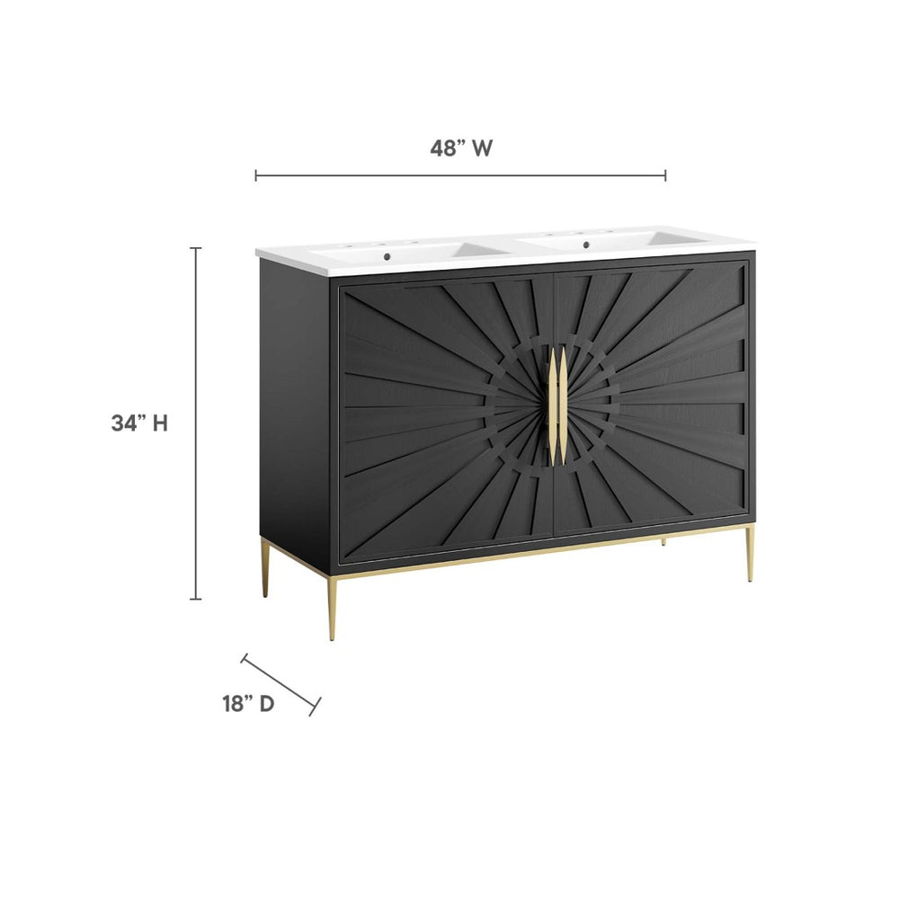Modway Furniture Awaken 48" Double Sink Bathroom Vanity - Modern Elegance with Gold Accents & Ample Storage Space EEI-6305-WHI-BLK