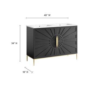 Modway Furniture Awaken 48" Double Sink Bathroom Vanity - Modern Elegance with Gold Accents & Ample Storage Space EEI-6305-WHI-BLK