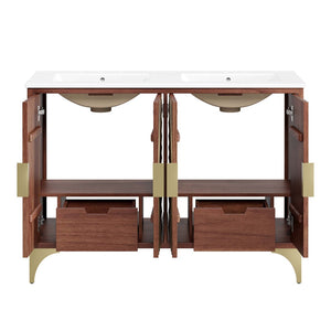 Modway Furniture Daylight 48" Double Sink Bathroom Vanity - Solid Mango Wood with Ceramic Countertop & Storage Solutions EEI-6306-WHI-WAL