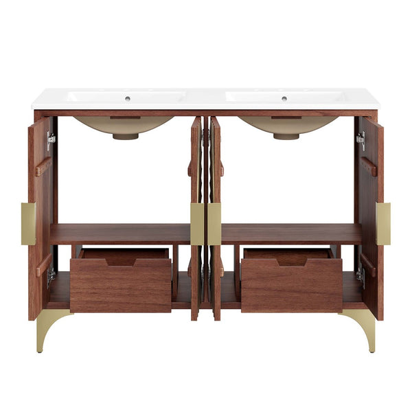 Modway Furniture Daylight 48" Double Sink Bathroom Vanity - Solid Mango Wood with Ceramic Countertop & Storage Solutions EEI-6306-WHI-WAL