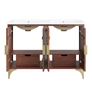 Modway Furniture Daylight 48" Double Sink Bathroom Vanity - Solid Mango Wood with Ceramic Countertop & Storage Solutions EEI-6306-WHI-WAL