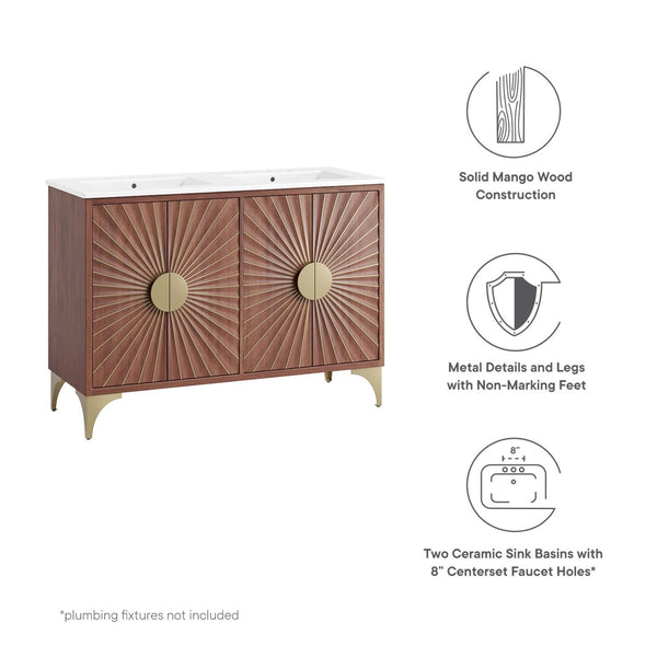 Modway Furniture Daylight 48" Double Sink Bathroom Vanity - Solid Mango Wood with Ceramic Countertop & Storage Solutions EEI-6306-WHI-WAL