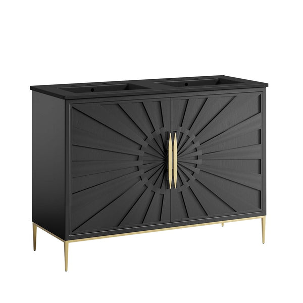Modway Furniture Awaken 48" Double Sink Bathroom Vanity – Contemporary Style with Gold Base & Elegant Storage Solution EEI-6307-BLK-BLK