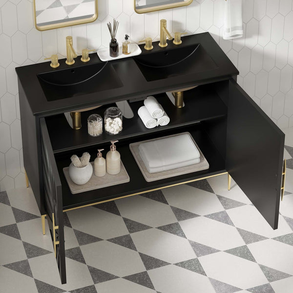 Modway Furniture Awaken 48" Double Sink Bathroom Vanity – Contemporary Style with Gold Base & Elegant Storage Solution EEI-6307-BLK-BLK