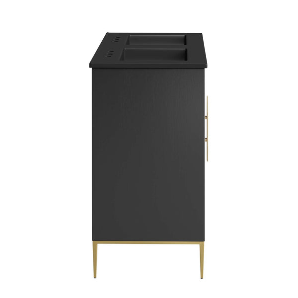 Modway Furniture Awaken 48" Double Sink Bathroom Vanity – Contemporary Style with Gold Base & Elegant Storage Solution EEI-6307-BLK-BLK