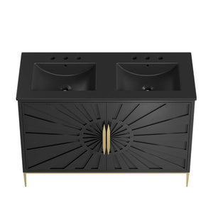 Modway Furniture Awaken 48" Double Sink Bathroom Vanity – Contemporary Style with Gold Base & Elegant Storage Solution EEI-6307-BLK-BLK