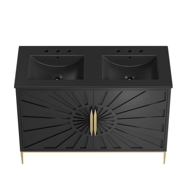Modway Furniture Awaken 48" Double Sink Bathroom Vanity – Contemporary Style with Gold Base & Elegant Storage Solution EEI-6307-BLK-BLK