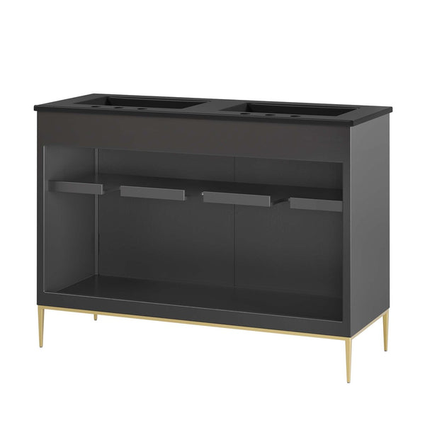 Modway Furniture Awaken 48" Double Sink Bathroom Vanity – Contemporary Style with Gold Base & Elegant Storage Solution EEI-6307-BLK-BLK