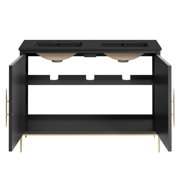 Modway Furniture Awaken 48" Double Sink Bathroom Vanity – Contemporary Style with Gold Base & Elegant Storage Solution EEI-6307-BLK-BLK