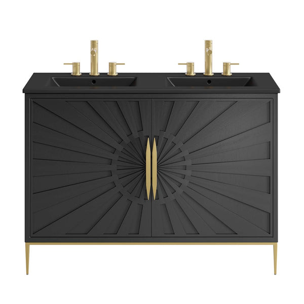 Modway Furniture Awaken 48" Double Sink Bathroom Vanity – Contemporary Style with Gold Base & Elegant Storage Solution EEI-6307-BLK-BLK