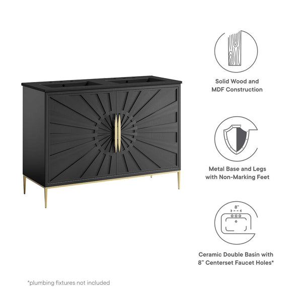 Modway Furniture Awaken 48" Double Sink Bathroom Vanity – Contemporary Style with Gold Base & Elegant Storage Solution EEI-6307-BLK-BLK