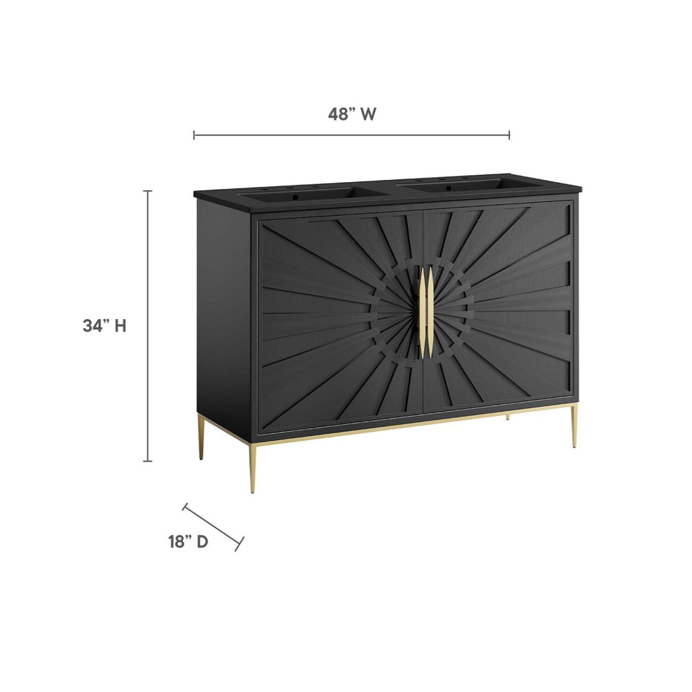Modway Furniture Awaken 48" Double Sink Bathroom Vanity – Contemporary Style with Gold Base & Elegant Storage Solution EEI-6307-BLK-BLK