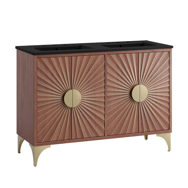 Modway Furniture Daylight 48" Modern Double Sink Bathroom Vanity - Solid Mango Wood with Brass Accents & Storage EEI-6308-BLK-WAL