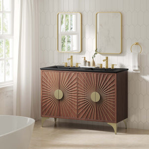 Modway Furniture Daylight 48" Modern Double Sink Bathroom Vanity - Solid Mango Wood with Brass Accents & Storage EEI-6308-BLK-WAL