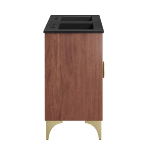 Modway Furniture Daylight 48" Modern Double Sink Bathroom Vanity - Solid Mango Wood with Brass Accents & Storage EEI-6308-BLK-WAL