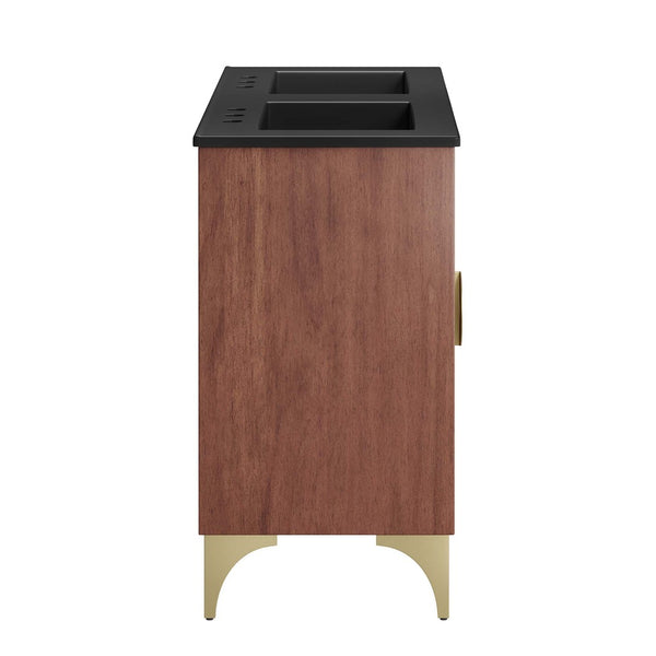 Modway Furniture Daylight 48" Modern Double Sink Bathroom Vanity - Solid Mango Wood with Brass Accents & Storage EEI-6308-BLK-WAL