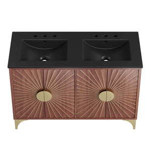 Modway Furniture Daylight 48" Modern Double Sink Bathroom Vanity - Solid Mango Wood with Brass Accents & Storage EEI-6308-BLK-WAL