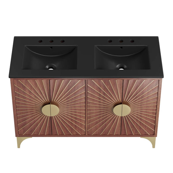 Modway Furniture Daylight 48" Modern Double Sink Bathroom Vanity - Solid Mango Wood with Brass Accents & Storage EEI-6308-BLK-WAL