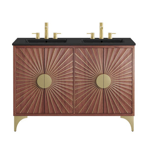 Modway Furniture Daylight 48" Modern Double Sink Bathroom Vanity - Solid Mango Wood with Brass Accents & Storage EEI-6308-BLK-WAL
