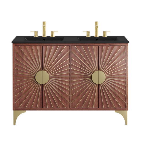 Modway Furniture Daylight 48" Modern Double Sink Bathroom Vanity - Solid Mango Wood with Brass Accents & Storage EEI-6308-BLK-WAL