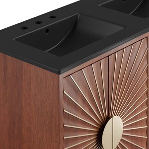 Modway Furniture Daylight 48" Modern Double Sink Bathroom Vanity - Solid Mango Wood with Brass Accents & Storage EEI-6308-BLK-WAL