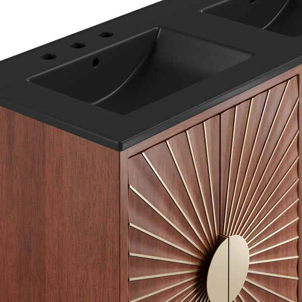 Modway Furniture Daylight 48" Modern Double Sink Bathroom Vanity - Solid Mango Wood with Brass Accents & Storage EEI-6308-BLK-WAL