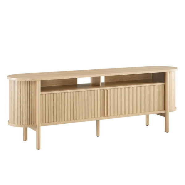 Modway Furniture Cadence 71" Curved TV Stand - Mid-Century Modern Credenza with Ample Storage & Stylish Design Oak EEI-6310-OAK