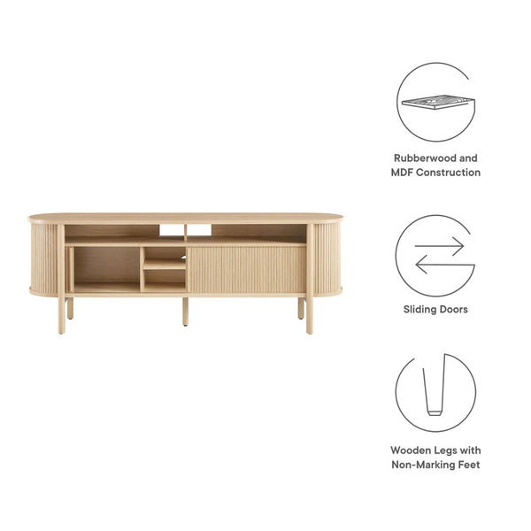 Modway Furniture Cadence 71" Curved TV Stand - Mid-Century Modern Credenza with Ample Storage & Stylish Design Oak EEI-6310-OAK