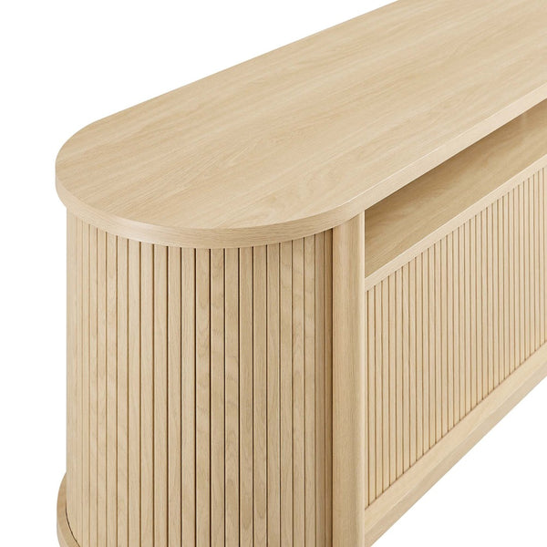 Modway Furniture Cadence 71" Curved TV Stand - Mid-Century Modern Credenza with Ample Storage & Stylish Design Oak EEI-6310-OAK