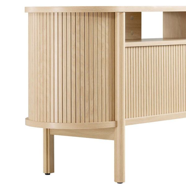 Modway Furniture Cadence 71" Curved TV Stand - Mid-Century Modern Credenza with Ample Storage & Stylish Design Oak EEI-6310-OAK