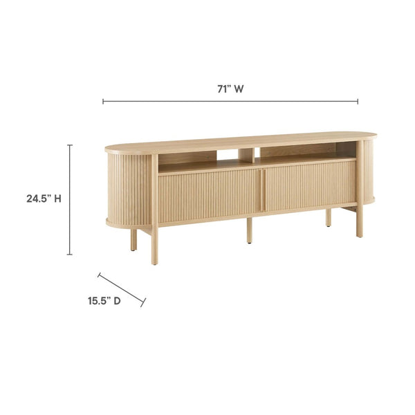 Modway Furniture Cadence 71" Curved TV Stand - Mid-Century Modern Credenza with Ample Storage & Stylish Design Oak EEI-6310-OAK