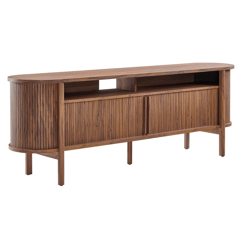 Modway Furniture Cadence 71" Curved TV Stand - Mid-Century Modern Credenza with Ample Storage & Stylish Design Walnut EEI-6310-WAL