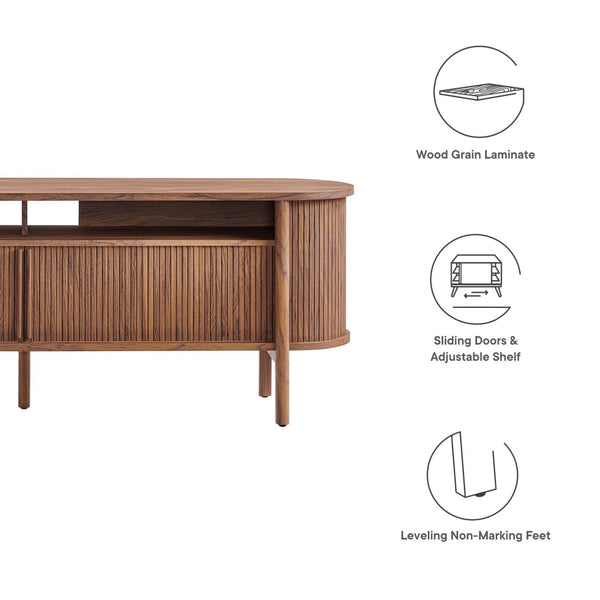 Modway Furniture Cadence 71" Curved TV Stand - Mid-Century Modern Credenza with Ample Storage & Stylish Design Walnut EEI-6310-WAL