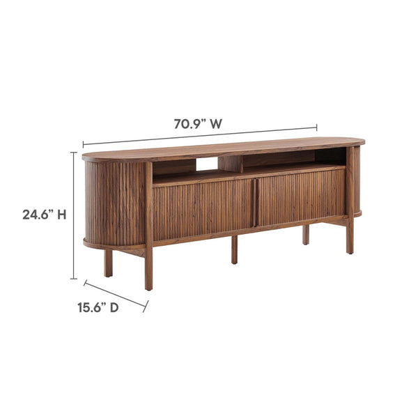 Modway Furniture Cadence 71" Curved TV Stand - Mid-Century Modern Credenza with Ample Storage & Stylish Design Walnut EEI-6310-WAL
