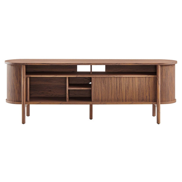 Modway Furniture Cadence 71" Curved TV Stand - Mid-Century Modern Credenza with Ample Storage & Stylish Design Walnut EEI-6310-WAL