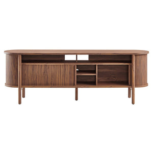 Modway Furniture Cadence 71" Curved TV Stand - Mid-Century Modern Credenza with Ample Storage & Stylish Design Walnut EEI-6310-WAL