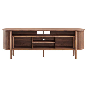 Modway Furniture Cadence 71" Curved TV Stand - Mid-Century Modern Credenza with Ample Storage & Stylish Design Walnut EEI-6310-WAL