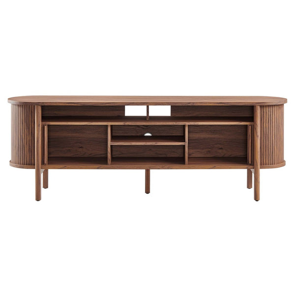 Modway Furniture Cadence 71" Curved TV Stand - Mid-Century Modern Credenza with Ample Storage & Stylish Design Walnut EEI-6310-WAL