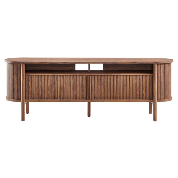 Modway Furniture Cadence 71" Curved TV Stand - Mid-Century Modern Credenza with Ample Storage & Stylish Design Walnut EEI-6310-WAL