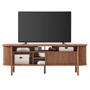 Modway Furniture Cadence 71" Curved TV Stand - Mid-Century Modern Credenza with Ample Storage & Stylish Design Walnut EEI-6310-WAL